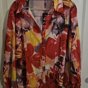 Zeagoo Women's Floral Button Down Shirt - Red, Yellow, Black